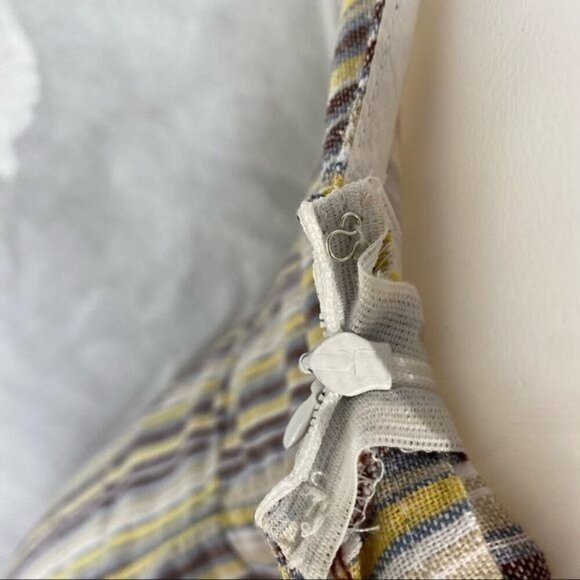 Mind Code Pin Striped Mini Linen Y2K Yellow Blue Brown Button Dress Size S - Picture 9 of 12